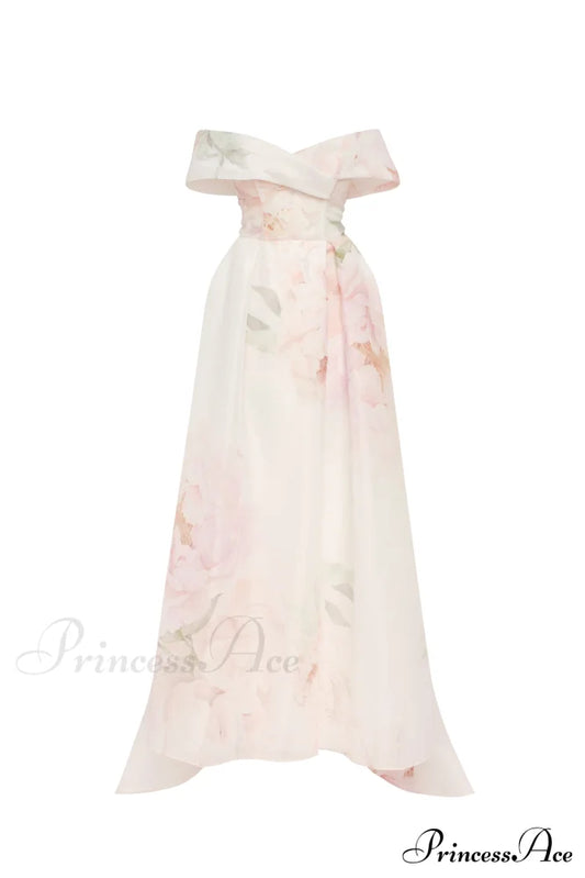 Gorgeous Pink Peony Off-The-Shoulder Graceful Maxi Dress Garden Of Eden Xxs /