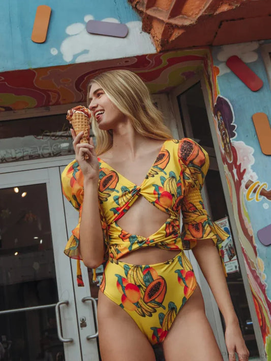 Half Sleeve Monokini Cut-out Swimsuit One Piece YE1 / S onepiece-250223