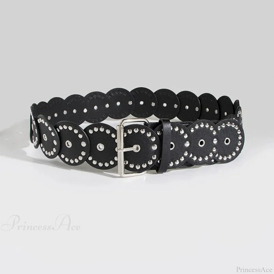 Individual Gothic Circular Rivet Waist Belt Black / 110cm