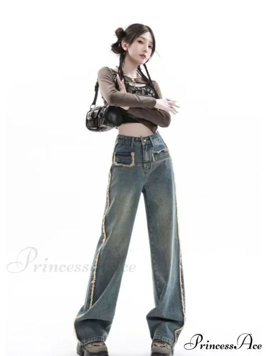 Ins Natural Waist Lazy Temperament Fashion Versatile Popular Spring And Autumn Women’s Jean Retro