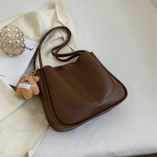 Minimalist PU Leather Shoulder Bag Brown shoulder-250126