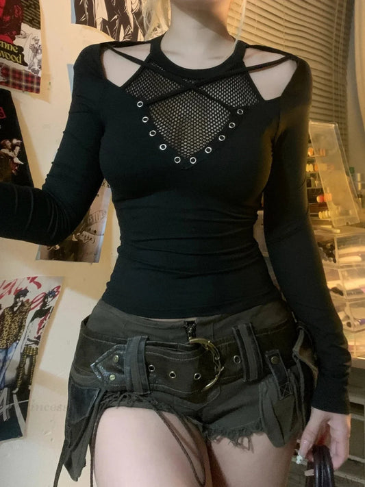 Net Empty Sleeve Knit Top