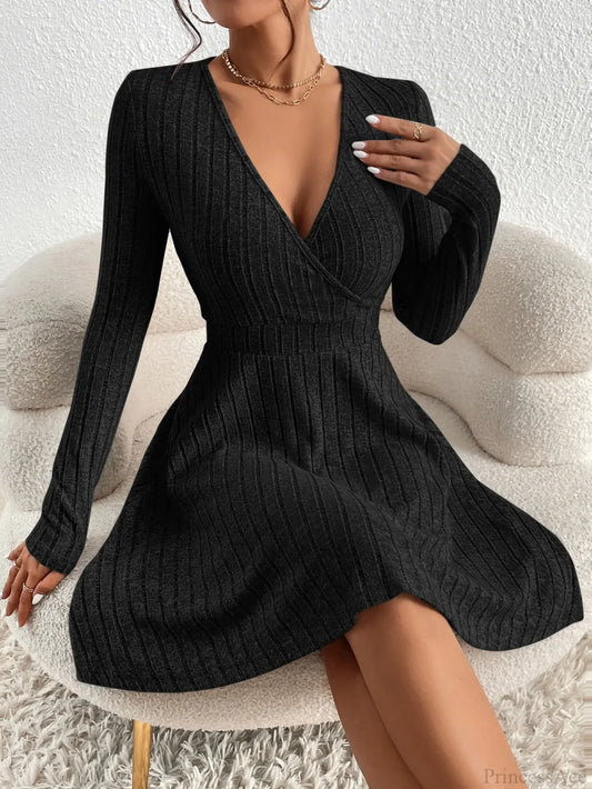 New Slim Sexy Sheath Dress Waist Slimming Short Little Black Dress black / XS knittop-250126