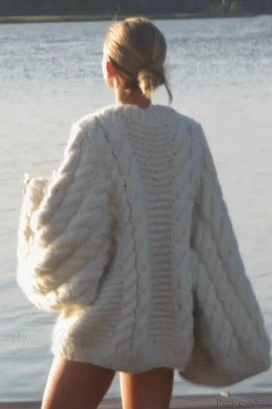 Oversized Cable Knit Crew Neck Sweater