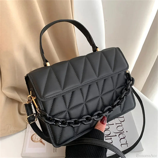 Plaid Chain Crossbody Bag Brand Designer Black crossbody-250126
