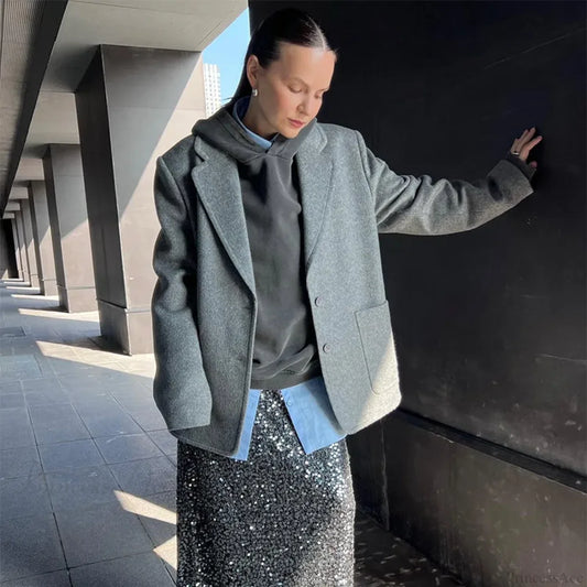 Retro Wool Button Turn-Down Overcoat A-Gray / S