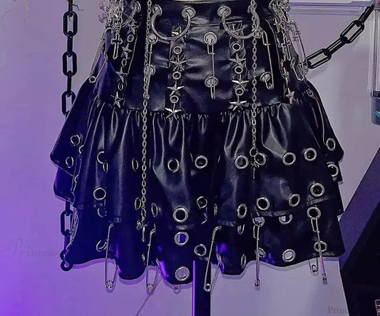 Rivet Star Double-layer Cake Skirt Black / S