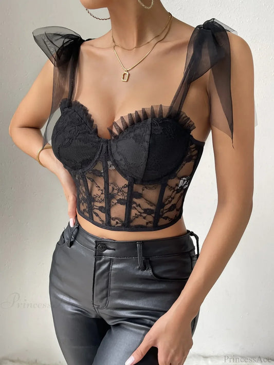 Sexy Mesh Lace Corset Camisole See-through Top Black11011 / S croptop-250126