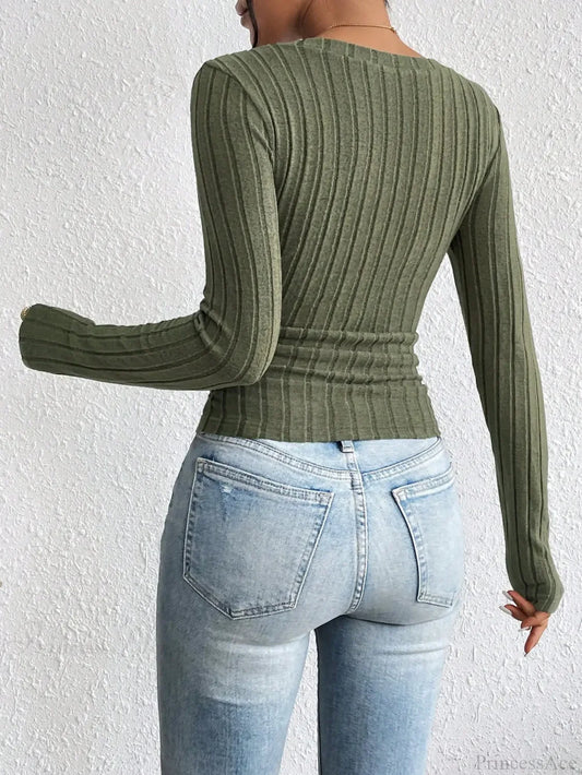 Sexy V-Neck High-Grade Spice Sweater Knitted T-shirt Women knittop-250126