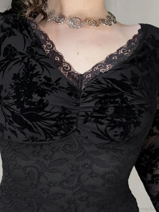 Sheer Lace V-neck Knit Top