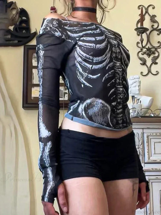 Skeleton Print Knit Top