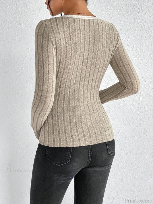 Slim Sexy V-Neck Neck Edge Clash Pullover Top Women knittop-250126