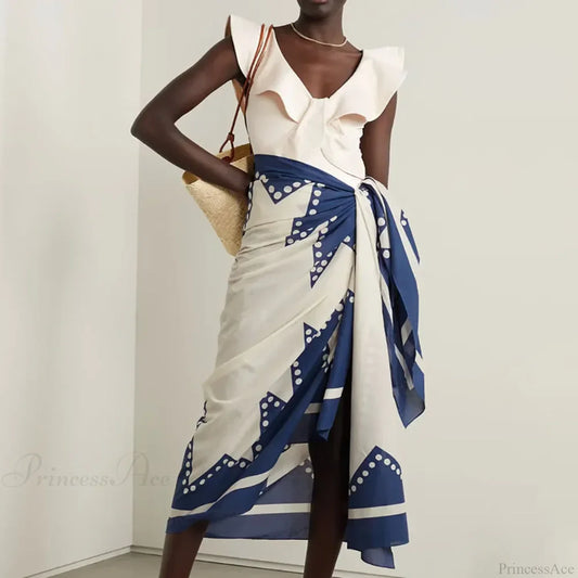 Solid V-Neck Slim Fit Swimsuit One Piece Blue / S onepiece-250223