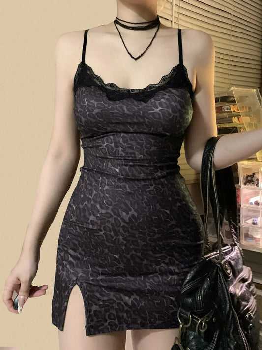 Spotted Lace Bodycon Mini Dress Brown / S
