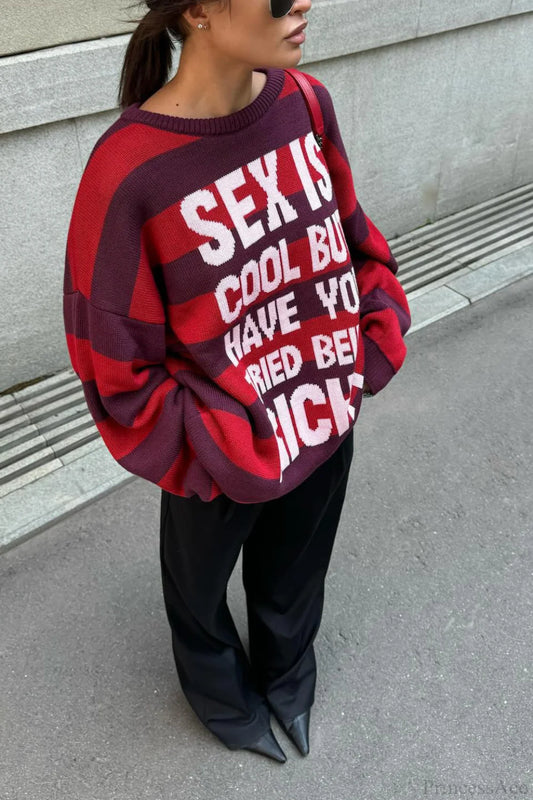 Striped Crew Neck Loose Knit Sweater