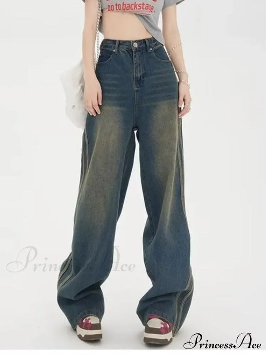 Sweeping Floor Spicy Girl Small Loose High Waisted Straight Leg Wide-Leg Jean