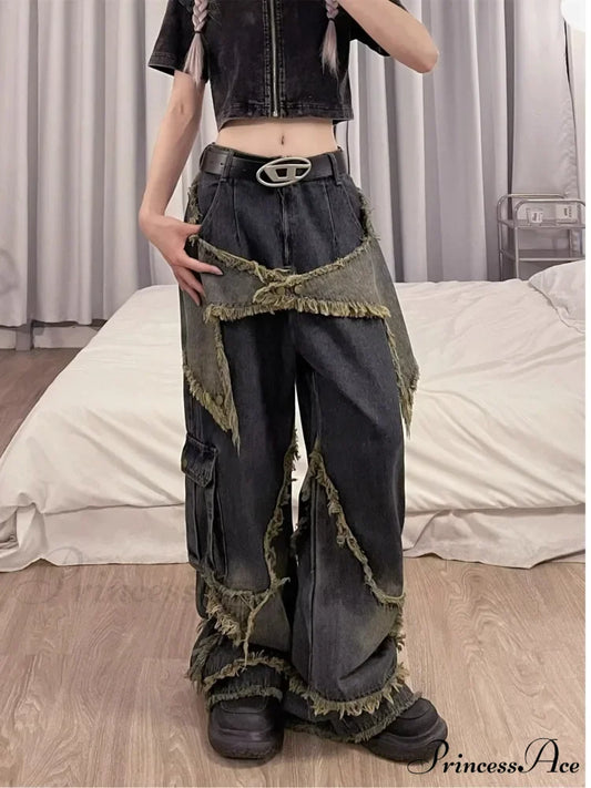 Unique Versatile Straight Leg High Waist Summer Loose Wide Vintage Style Women’s Jean Retro Blue / S