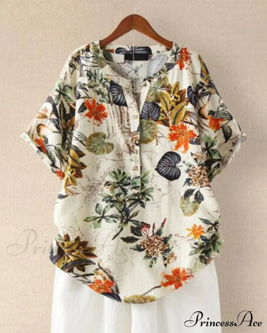 V-neck printed T-shirt Khaki 23BF clothes Short Sleeve Tops T-shirts Tops/Blouses