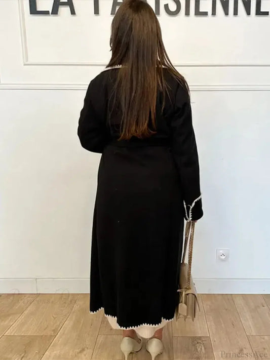 Vintage Patchwork Belted Wool Overcoat Black / S