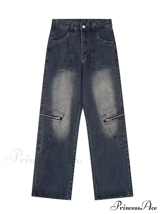 Vintage Street Deconstructed Yellow Mud Dyed Old Loose Wide Leg Women’s Jean Blue / S