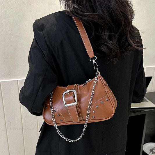 Y2K Cool Style Chain Shoulder Bag Black shoulder-250126