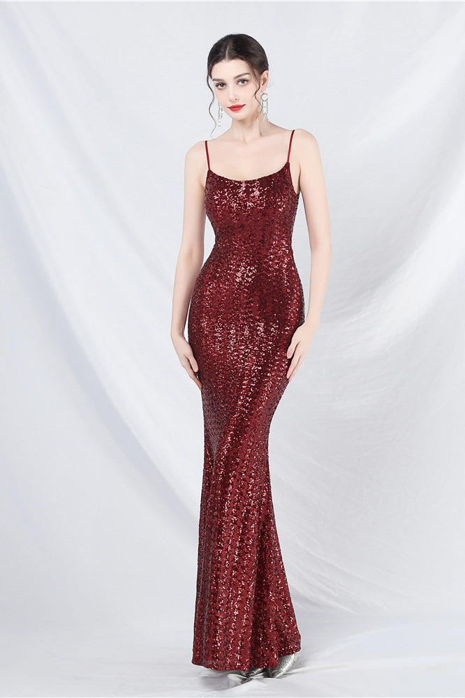 Elegant Sequin Cami Maxi Dress S / Red