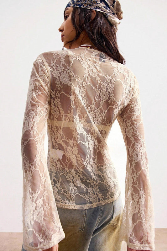 Lace Sheer Slim-Fit Blouse