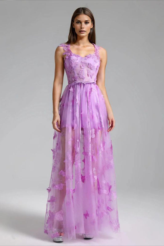 Spaghetti Strap Butterfly Party Dress XS / Purple