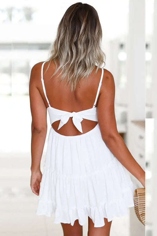 White Spaghetti Strap Mini Boho Dress