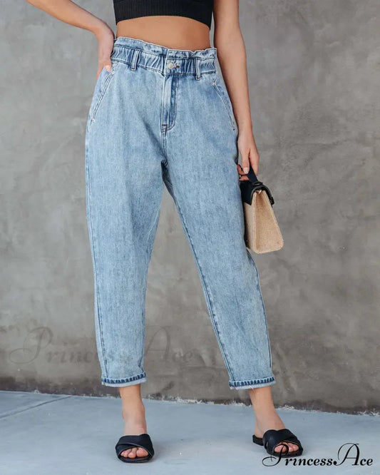 2024 Women New Fashion Streetwear Vintage Blue For High Waist Denim Harem Jean