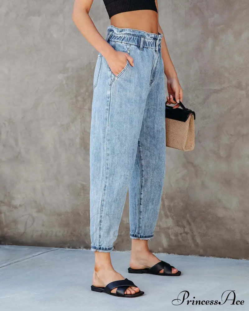 2024 Women New Fashion Streetwear Vintage Blue For High Waist Denim Harem Jean