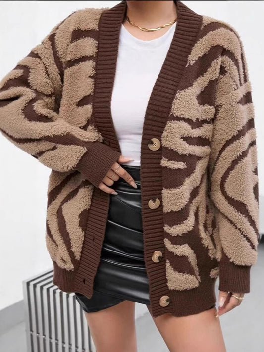 Plus Size Leopard Knit Cardigan