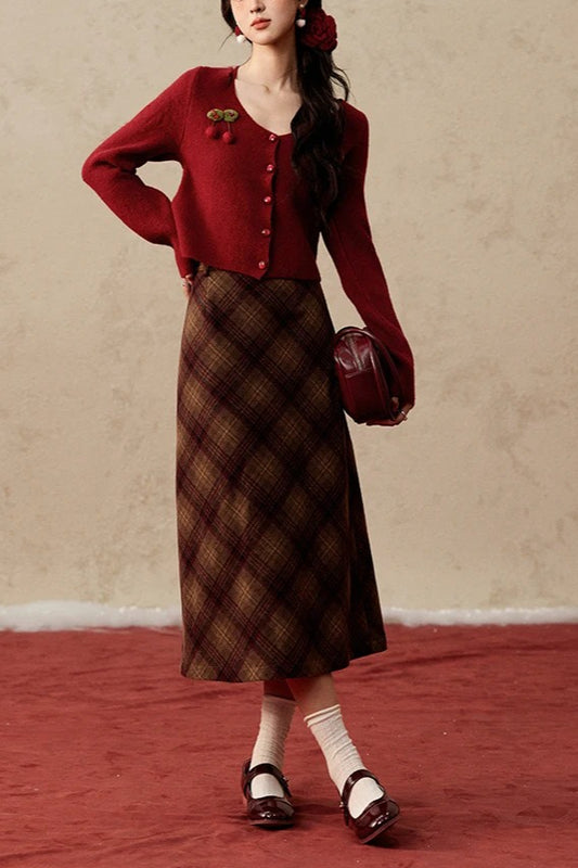 Short Knit Cherry Detail Cardigan