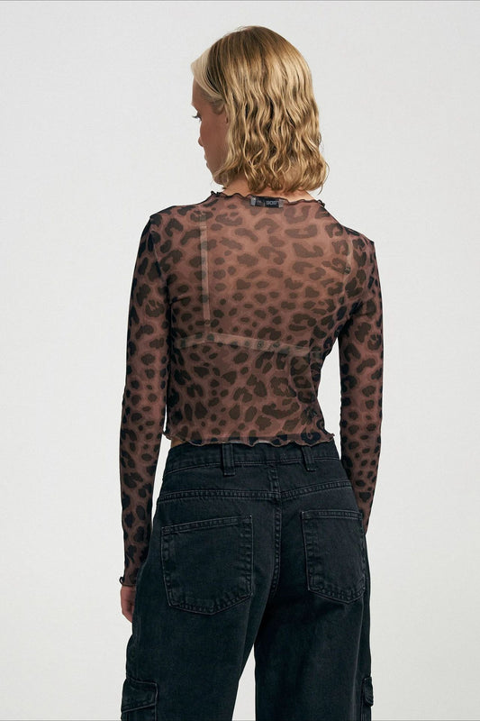 Fitted Sheer Leopard Crop Top