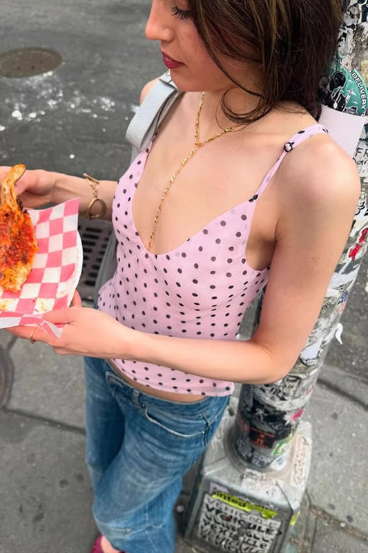 Sexy Polka Dot V-Neck Cami Crop Top