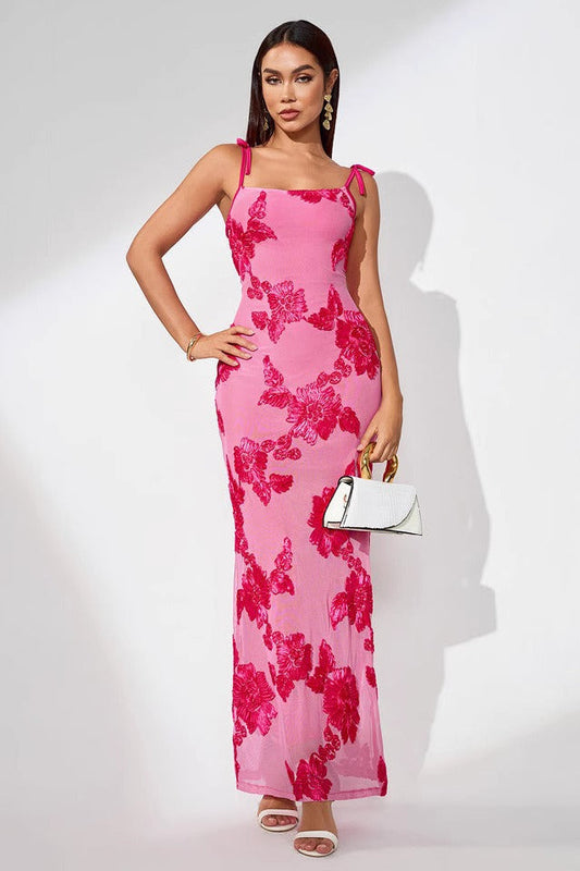 Elegant 3D Flowers Embroidery Mesh Floral Dress