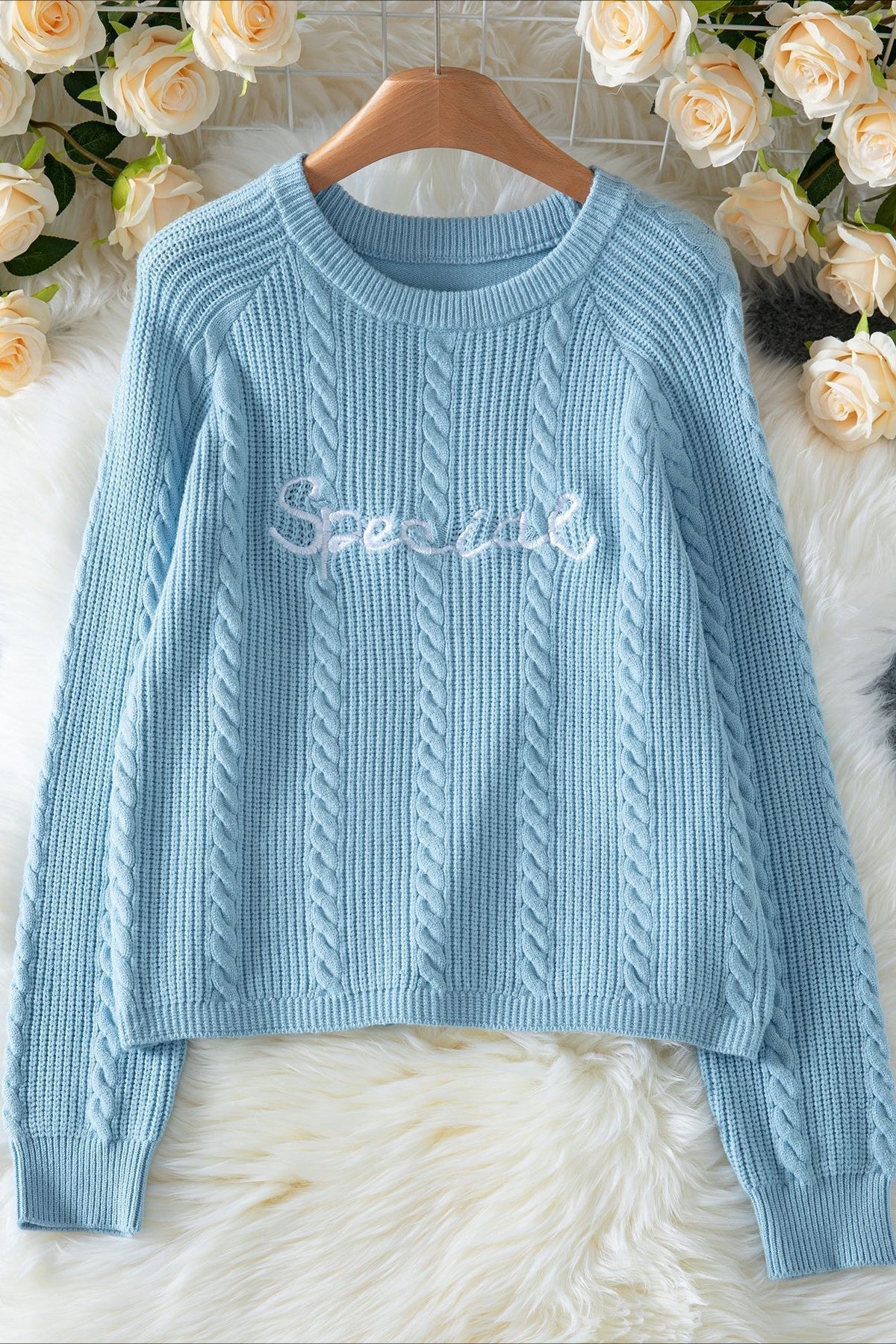 Letter Embroidered Knit Pullover Sweater