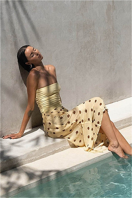 Polka Dot Strapless Bodycon Maxi Dress