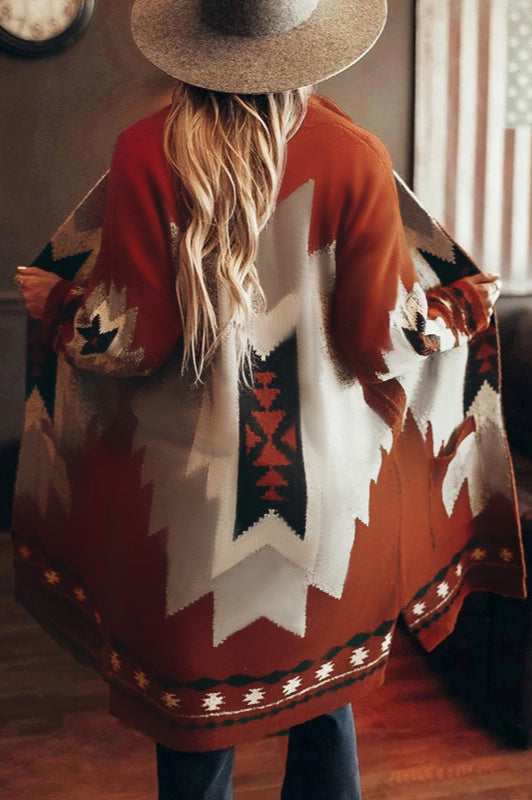 Printed Long Sleeve Wool Sweater Red / S