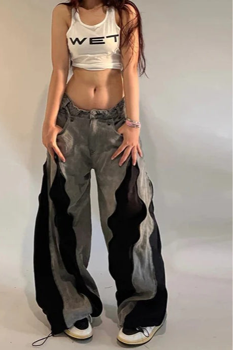 Harajuku Patchwork Wide Fit Jeans Grey / S