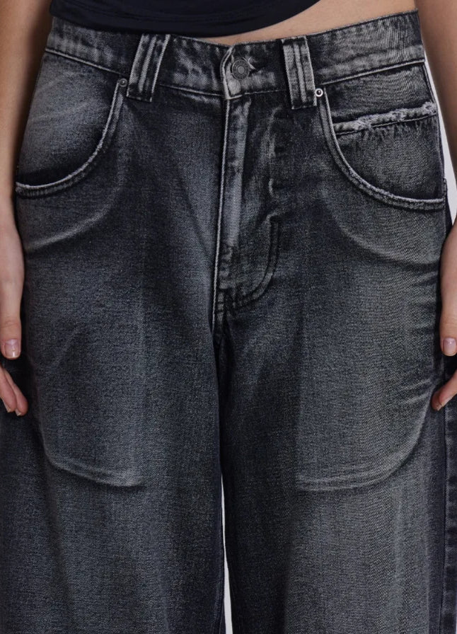 Gradient Wing Print Wide Leg Jeans