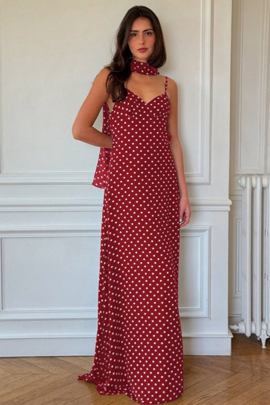 Sexy Polka Dot V-Neck Backless Cami Maxi Dress