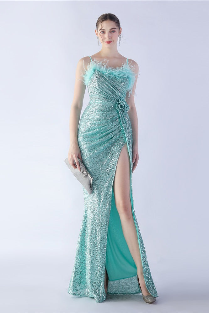 Ostrich Feather Embellished Maxi Dress