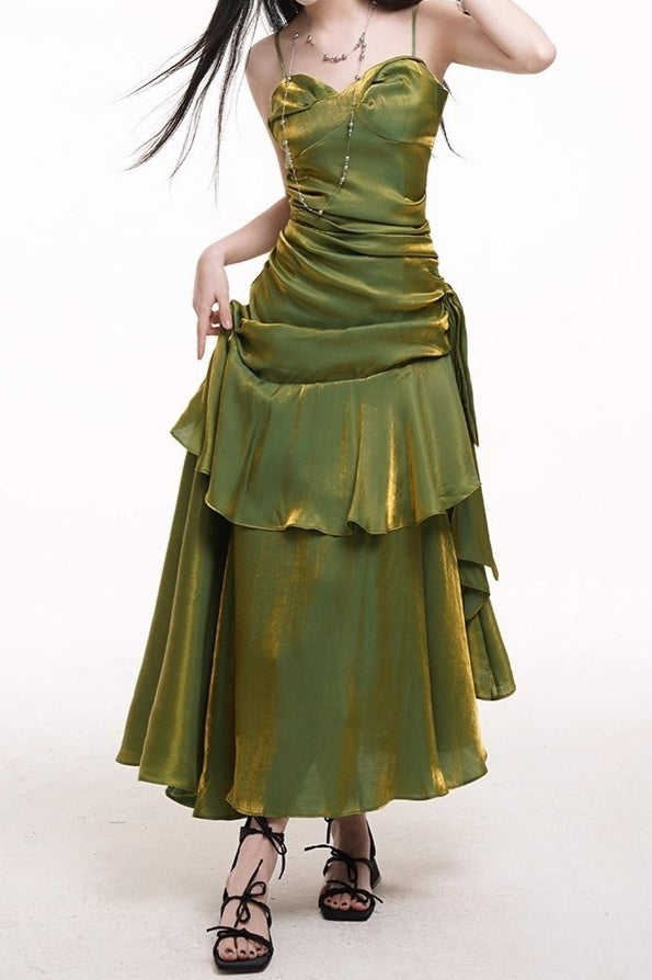 Asymmetrical Burgundy Ruffled Cami Party Dress