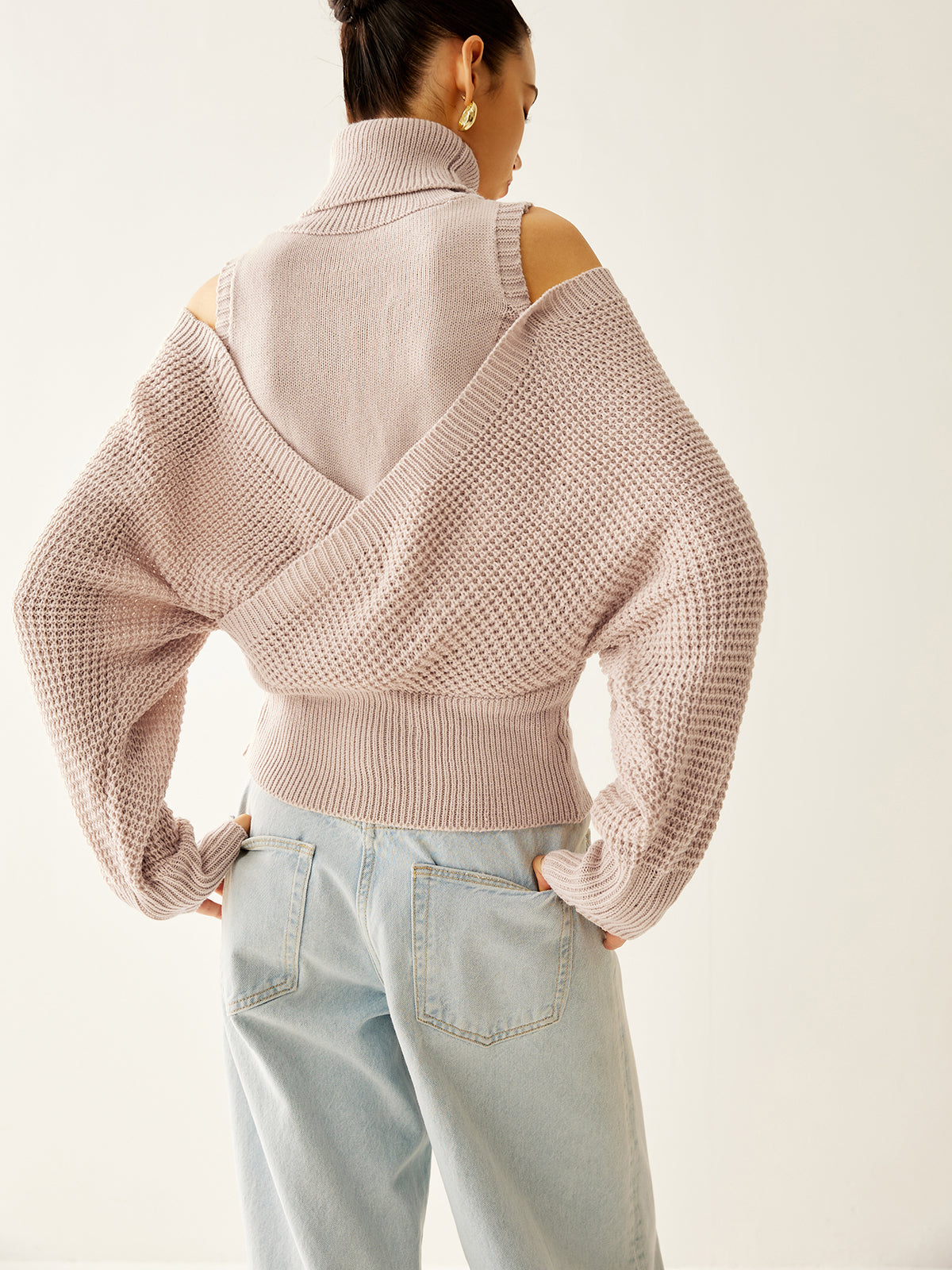 Oversized Wool Blend Turtleneck Cinched Knit Top Knit Tops