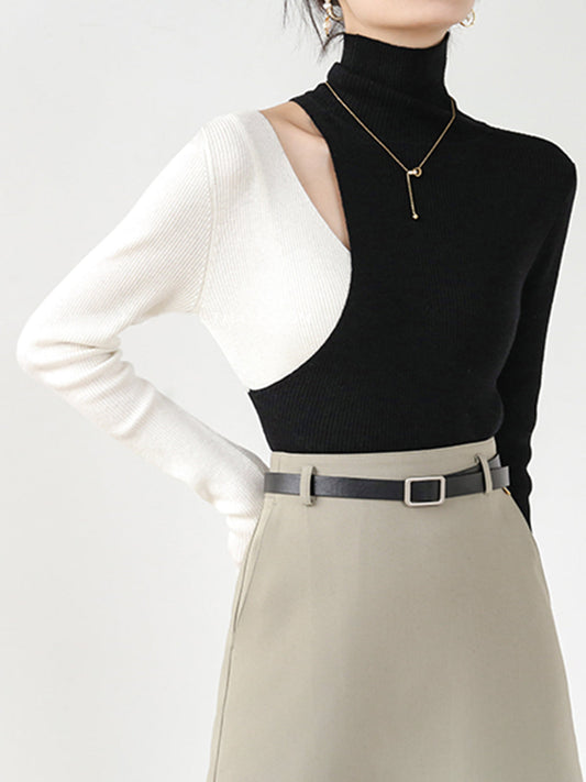 Color Block Cutout Knit Top Knit Tops