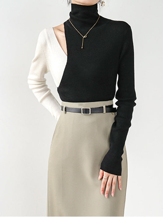 Color Block Cutout Knit Top Black / XS Knit Tops