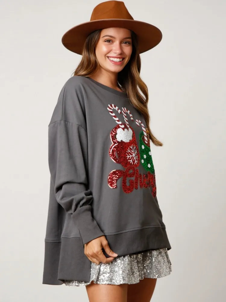 Charming Glitter Patchwork Vintage Harajuku Long Sleeve Christmas Hoodie Hoodies-L