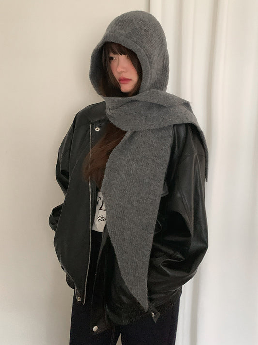 Solid Knitted Hooded Scarf