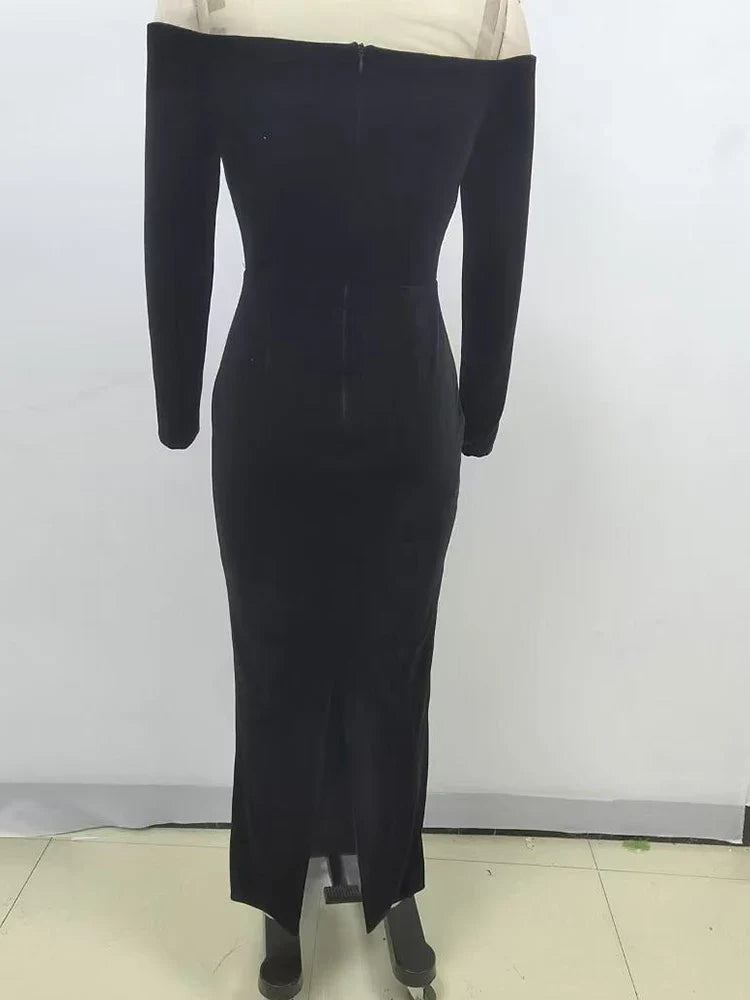 Sexy Off Shoulder V Neck Hollow Out Flower Dress Women Christmas Party Dresses-L